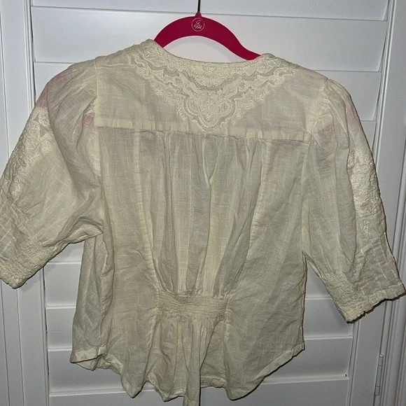 Free People Laurie Embroidered Blouse BEIGE SIZE SMALL - Picture 5 of 5